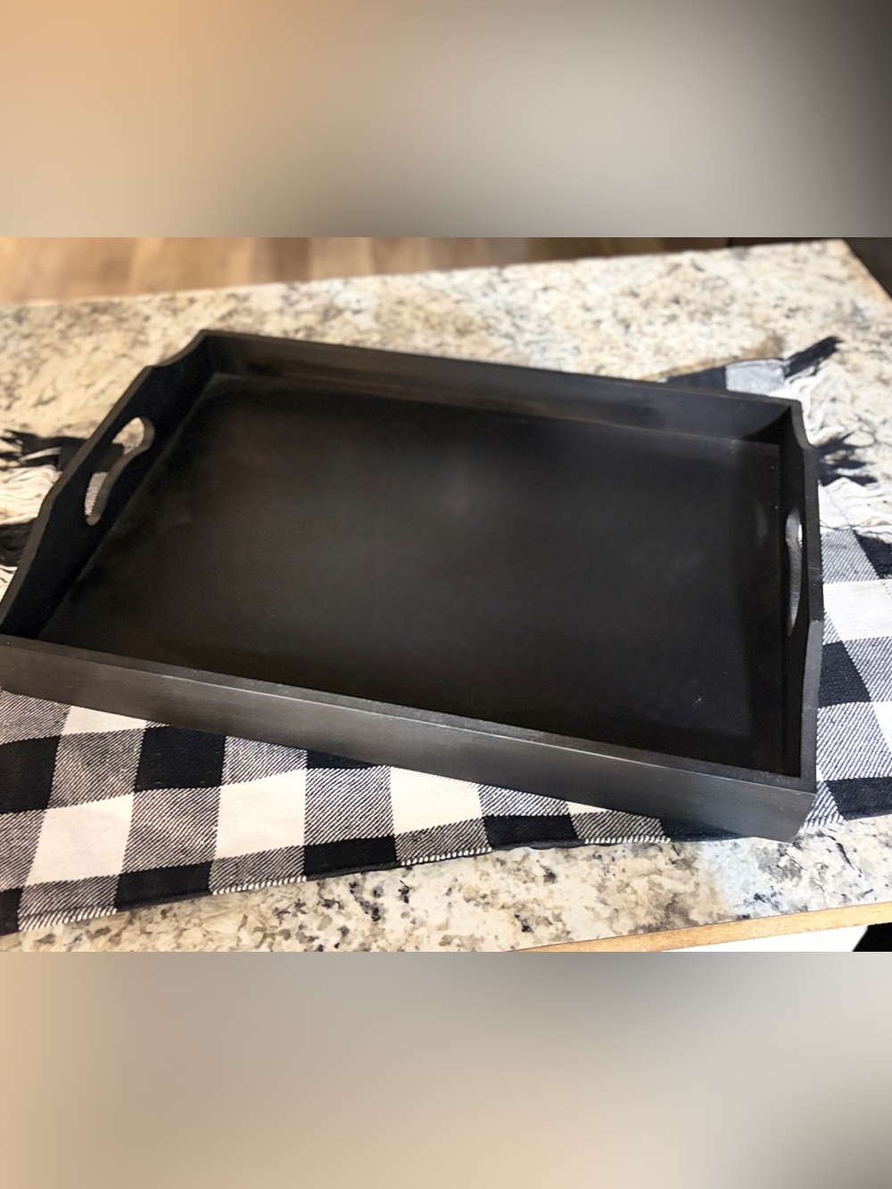 Black Decorative Serving Tray with Cutout Handles